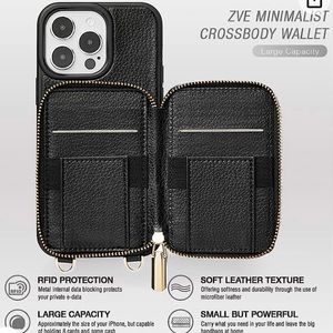 New in box ZVE iPhone 13 Pro Crossbody Wallet Case, Zipper Phone Case, black